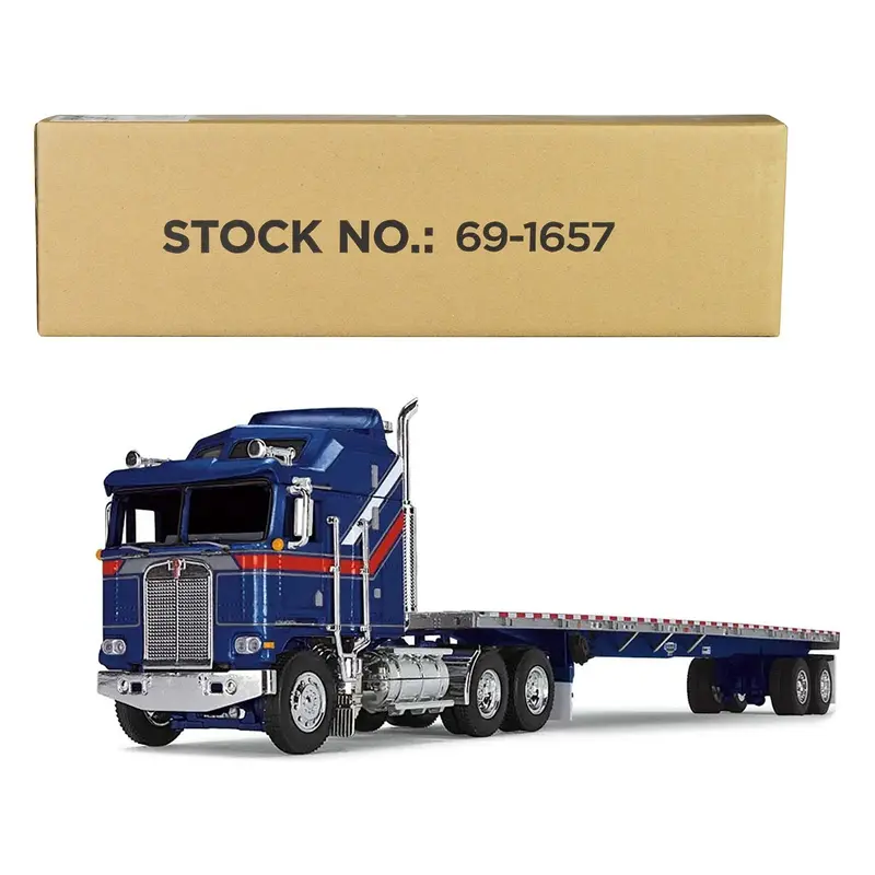 Kenworth K100 COE with Aerodyne Sleeper and 53' Wilson Roadbrute Flatbed Trailer Blue with Red Stripes "Liberty" 1/64 Diecast Model by DCP/First Gear