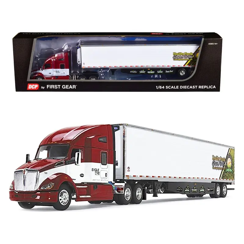 Kenworth T680 with 78" High-Roof Sleeper and 53' Ribbed Utility Refrigerated Trailer "Eagle Eye Produce" Red and White 1/64 Diecast Model by DCP/First Gear