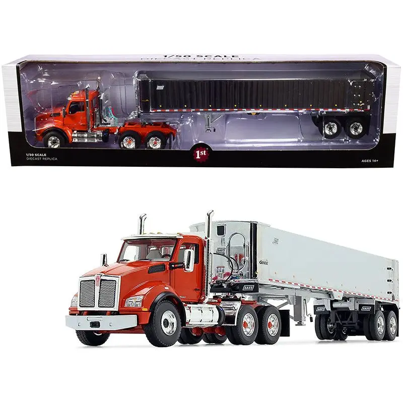 Kenworth T880 Day Cab with East Genesis End Dump Trailer Burnt Orange and Chrome 1/50 Diecast Model by First Gear