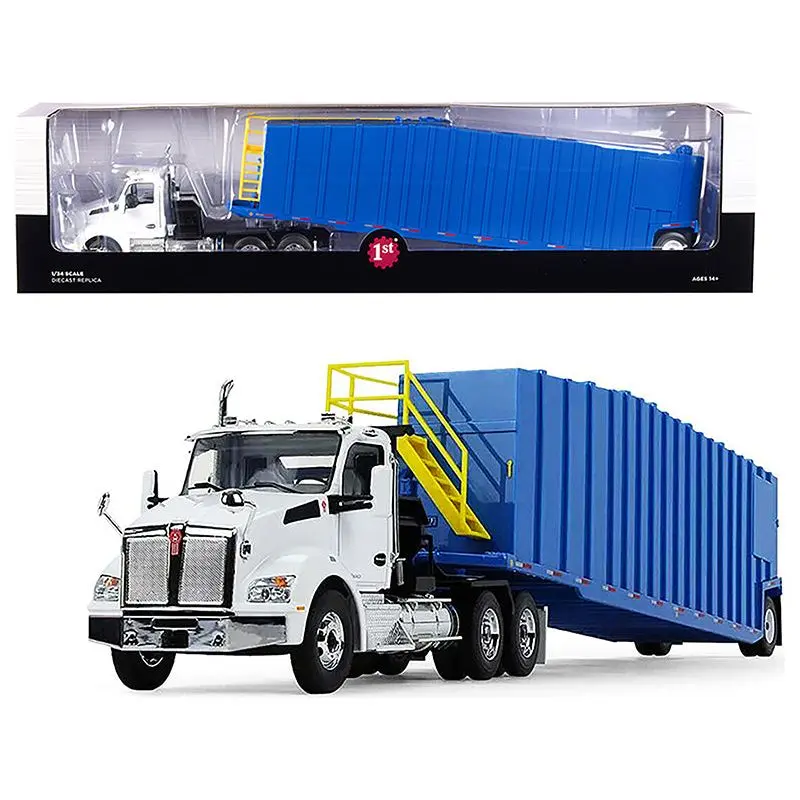 Kenworth T880 Winch Truck with Pinnacle Frac Tank Trailer White and Light Grabber Blue 1/34 Diecast Model by First Gear