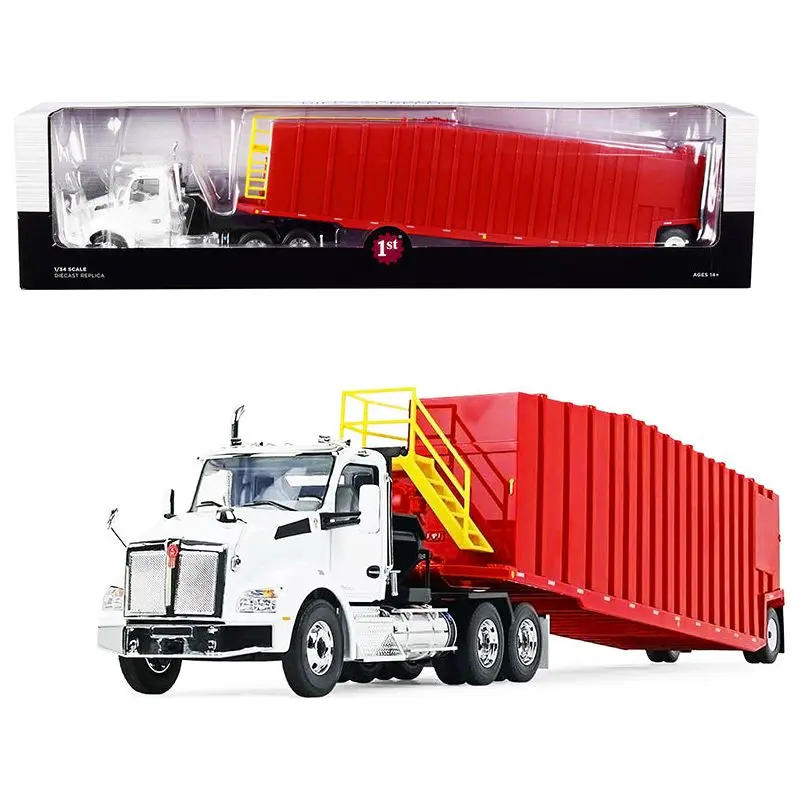 Kenworth T880 Winch Truck with Pinnacle Frac Tank Trailer White and Viper Red 1/34 Diecast Model by First Gear