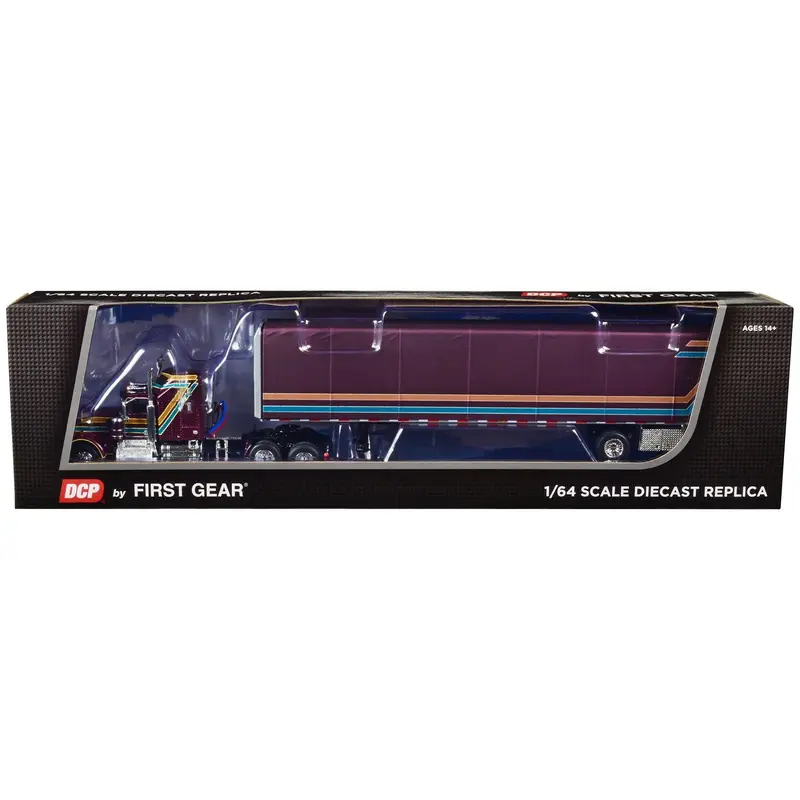 Kenworth W900A with 60" Aerodyne Sleeper and Utility 53' ABS Spread-Axle Roll Tarp Trailer Plum Purple with Stripes 1/64 Diecast Model by DCP/First Gear