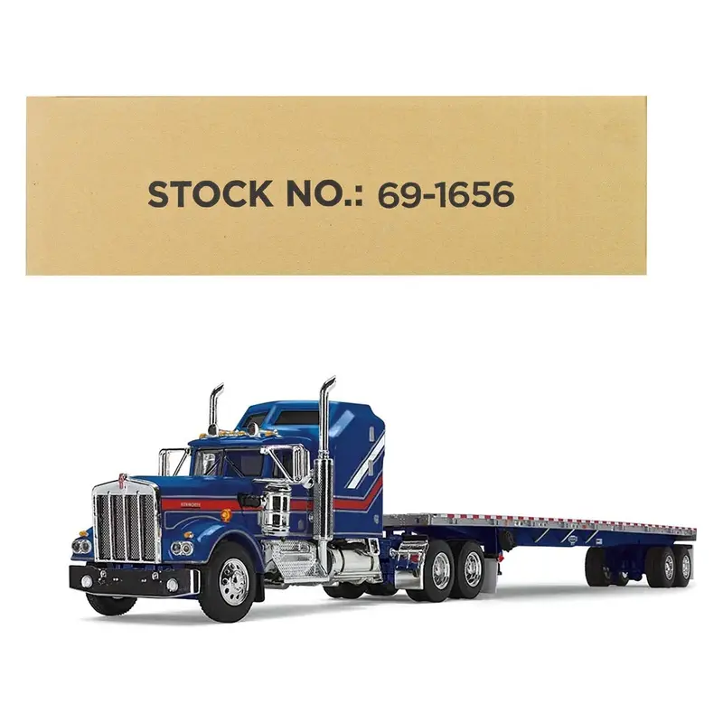Kenworth W900A with Aerodyne Sleeper and 53' Wilson Roadbrute Flatbed Trailer Blue with Red Stripes "Liberty" 1/64 Diecast Model by DCP/First Gear