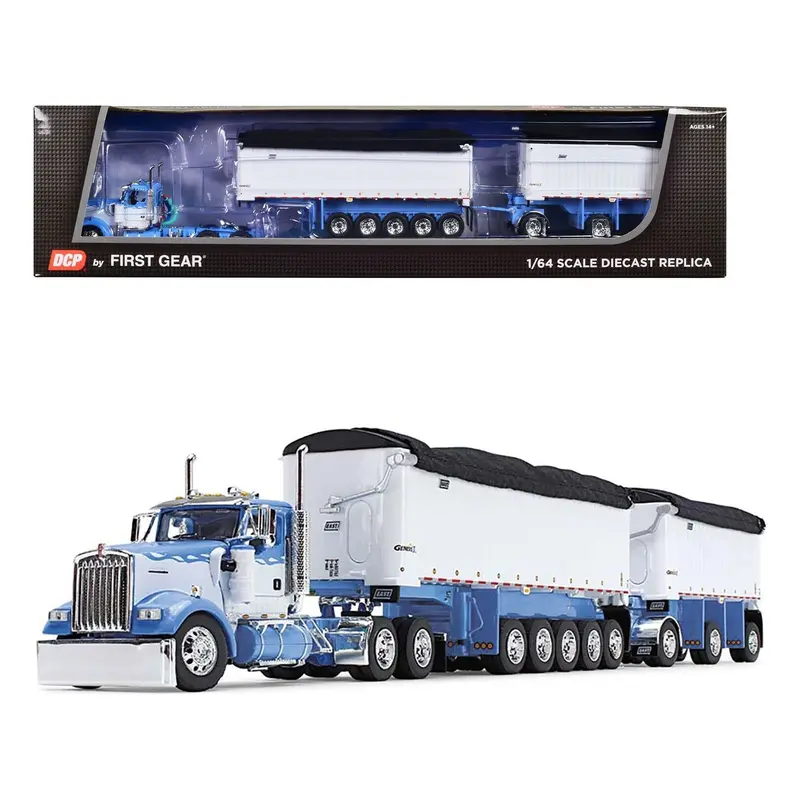 Kenworth W900L Day Cab and East Michigan Series 31' and 20' End Dump Trailers Wisteria Blue and White 1/64 Diecast Model by DCP/First Gear