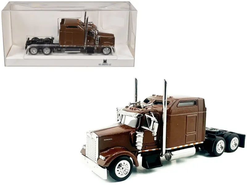 Kenworth W900L Truck Tractor with Sleeper Cab Brown Metallic 1/87 (HO) Scale Plastic Model Car by HO Logistics