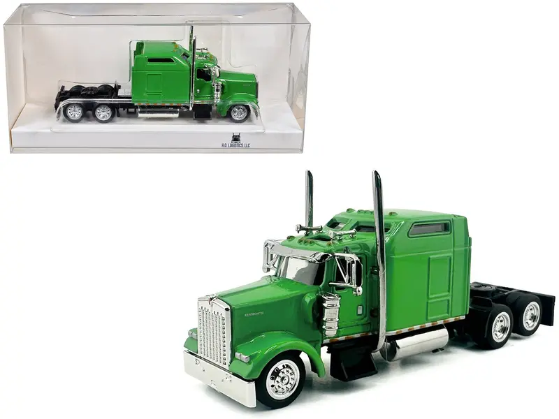 Kenworth W900L Truck Tractor with Sleeper Cab Lime Green 1/87 (HO) Scale Plastic Model Car by HO Logistics