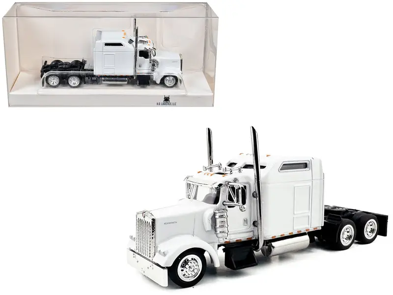 Kenworth W900L Truck Tractor with Sleeper Cab White 1/87 (HO) Scale Plastic Model Car by HO Logistics