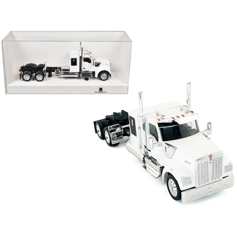 Kenworth W990 with Flat Top Sleeper Cab White 1/87 (HO) Plastic Model Car by HO Logistics