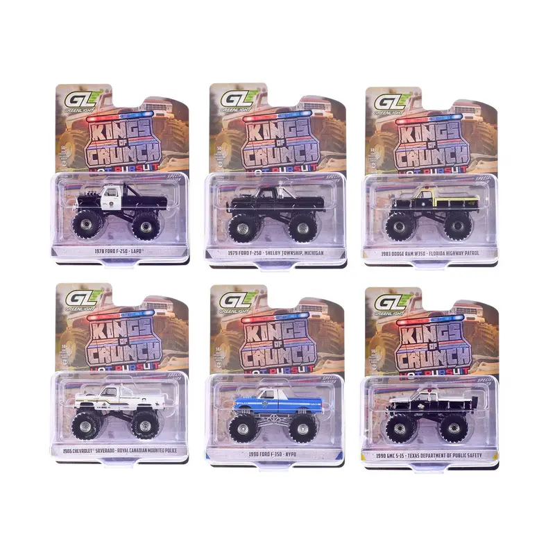 "Kings of Crunch - Hot Pursuit" Special Edition Set of 6 Monster Trucks 1/64 Diecast Model Cars by Greenlight