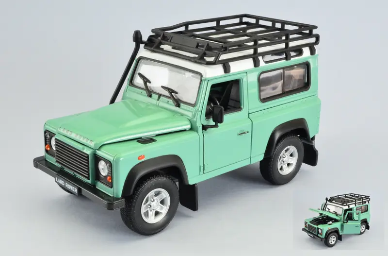 LAND ROVER DEFENDER LIGHT GREEN/WHITE W/ROOF RACK 1