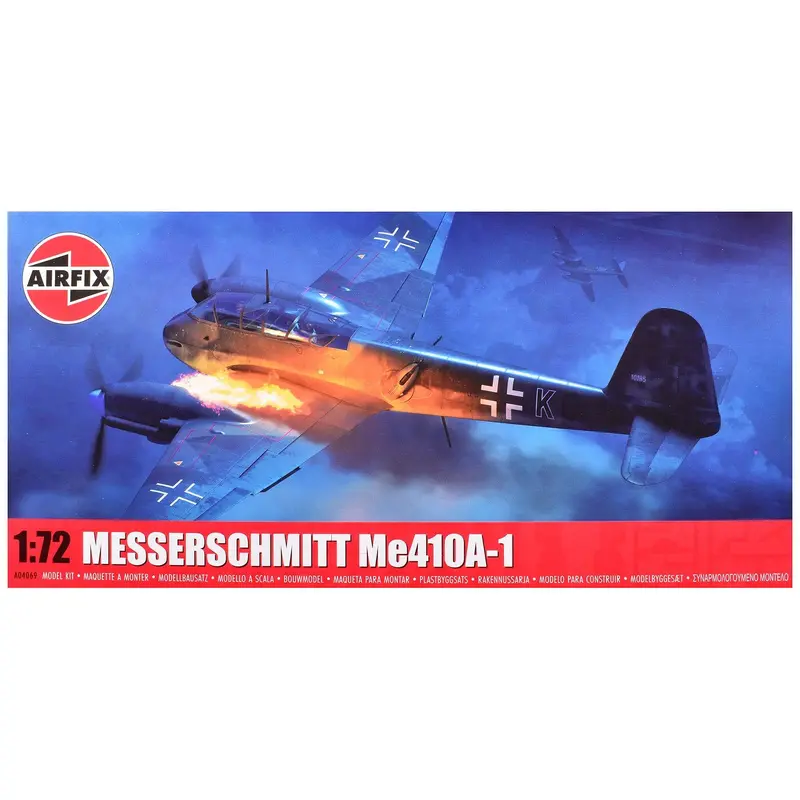 Level 2 Model Kit Messerschmitt Me410A-1 Fighter Aircraft with 2 Scheme Options 1/72 Plastic Model Kit by Airfix