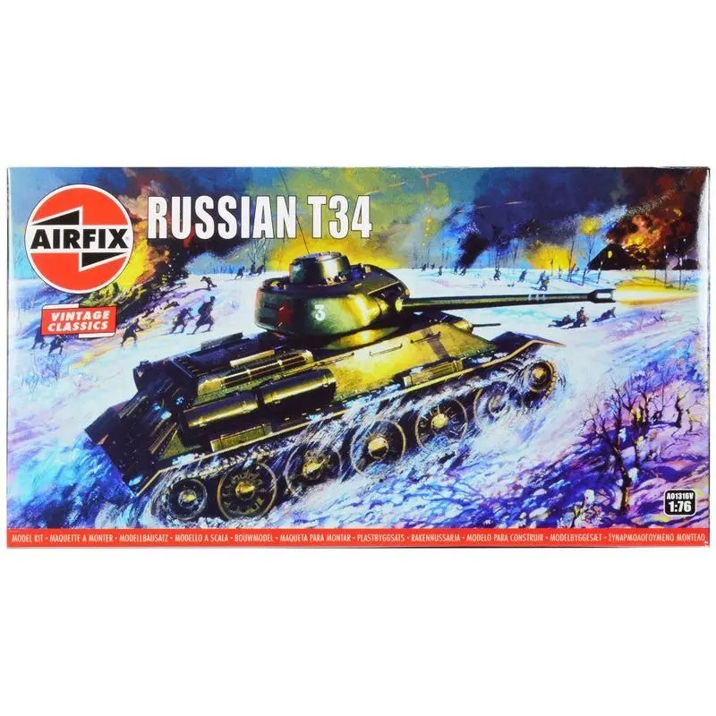 Level 2 Model Kit Russian T34 Tank 1/76 Plastic Model Kit by Airfix