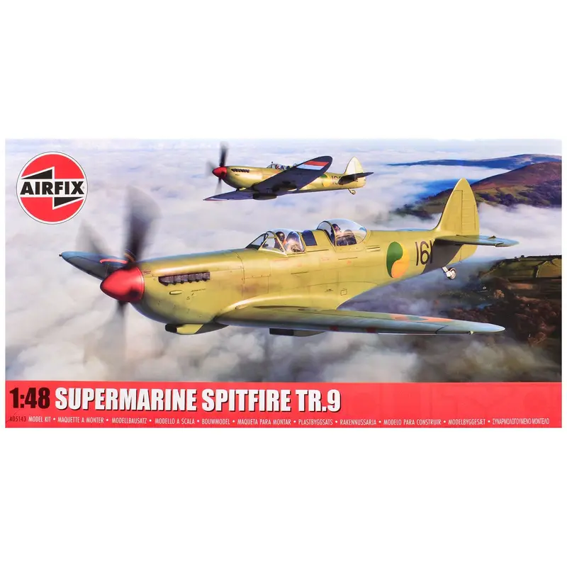 Level 2 Model Kit Supermarine Spitfire Tr.9 Fighter Aircraft with 2 Scheme Options 1/48 Plastic Model Kit by Airfix