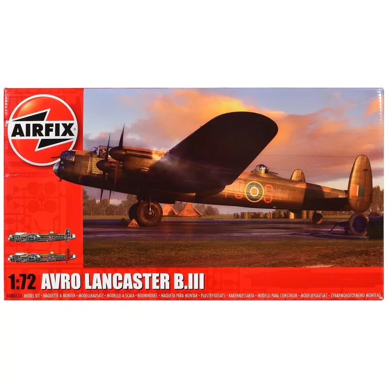 Level 3 Model Kit Avro Lancaster B.III Bomber Aircraft with 2 Scheme Options 1/72 Plastic Model Kit by Airfix