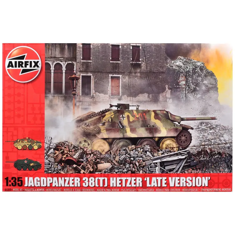 Level 3 Model Kit Jagdpanzer 38(t) Hetzer "Late Version" Tank with 2 Scheme Options (Level 3) 1/35 Plastic Model Kit by Airfix