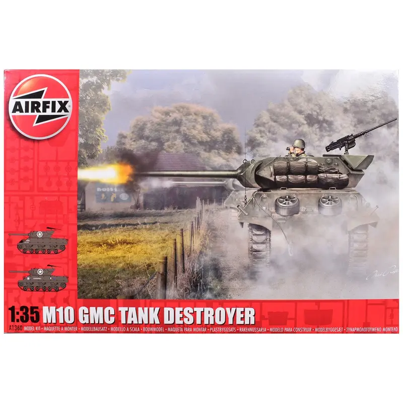 Level 3 Model Kit M10 Gun Motor Carriage (GMC) Tank Destroyer with 2 Scheme Options 1/35 Plastic Model Kit by Airfix