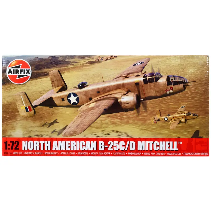 Level 3 Model Kit North American B-25C/D Mitchell Bomber Aircraft with 2 Scheme Options 1/72 Plastic Model Kit by Airfix