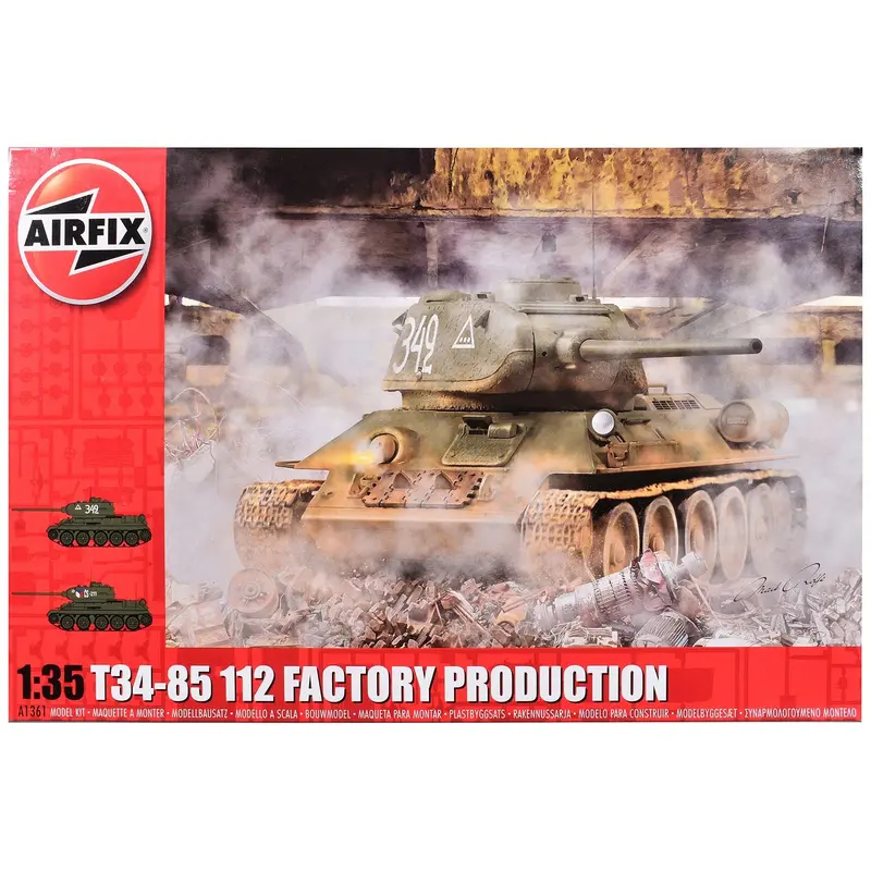 Level 3 Model Kit T34-85 112 Factory Production Tank with 2 Scheme Options 1/35 Plastic Model Kit by Airfix
