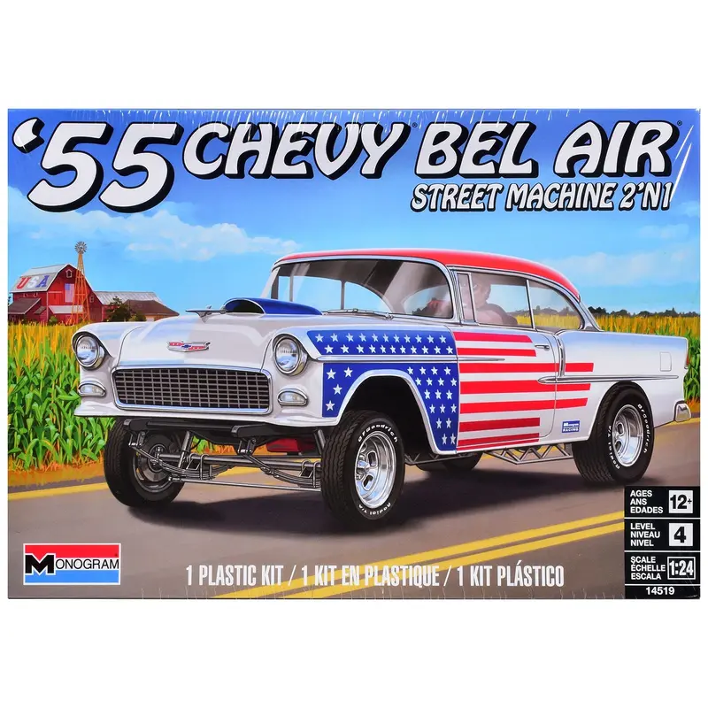 Level 4 Model Kit 1955 Chevrolet Bel Air Street Machine 2-in-1 Kit 1/24 Scale Model by Revell