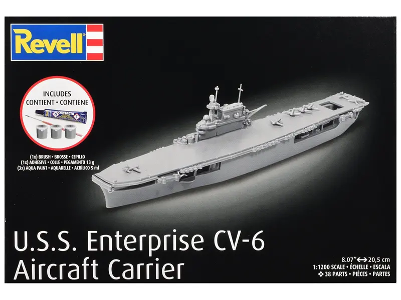 Level 4 Model Kit U.S.S. Enterprise CV-6 Aircraft Carrier All-Included Kit 1/1200 Scale Model by Revell