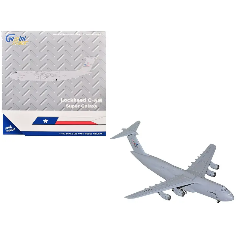 Lockheed C-5M Super Galaxy Transport Aircraft "Lackland Air Force Base" United States Air Force (85-0009) Gray "Gemini Macs" Series 1/400 Diecast Model Airplane by GeminiJets