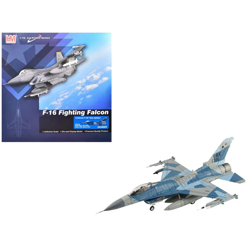 Lockheed F-16C Fighting Falcon Fighter Aircraft "86-0335 Blue Splinter 354th Wing 18th AGRS Eielson AFB" (2018) United States Air Force "Air Power Series" 1/72 Diecast Model by Hobby Master