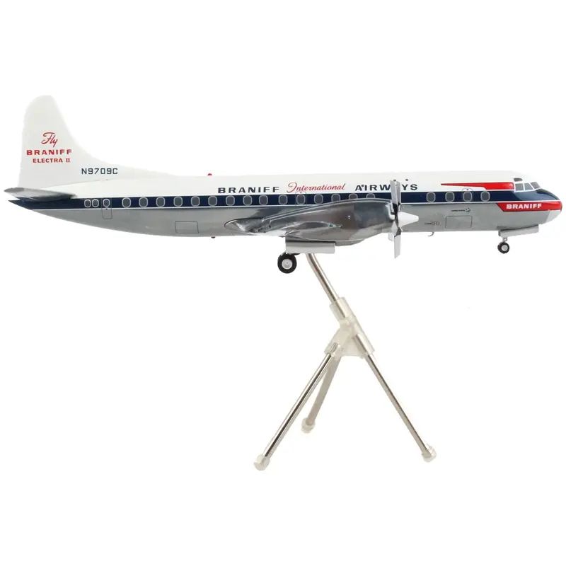 Lockheed L-188 Electra Commercial Aircraft "Braniff International Airways" White with Blue Stripes "Gemini 200" Series 1/200 Diecast Model Airplane by GeminiJets