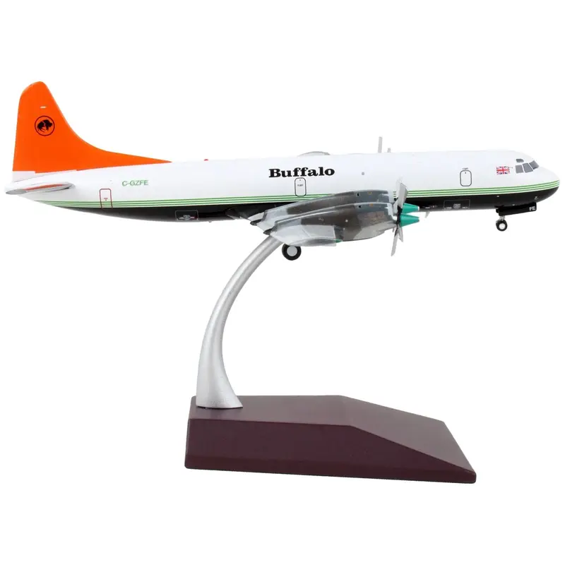 Lockheed L-188 Electra Commercial Aircraft "Buffalo Airways" White and Black with Orange Tail "Gemini 200" Series 1/200 Diecast Model Airplane by GeminiJets