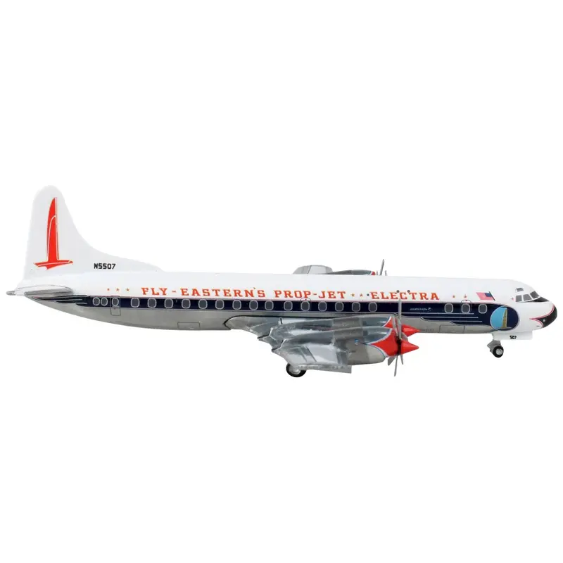 Lockheed L-188 Electra Commercial Aircraft "Eastern Air Lines" White with Dark Blue Stripes 1/400 Diecast Model Airplane by GeminiJets