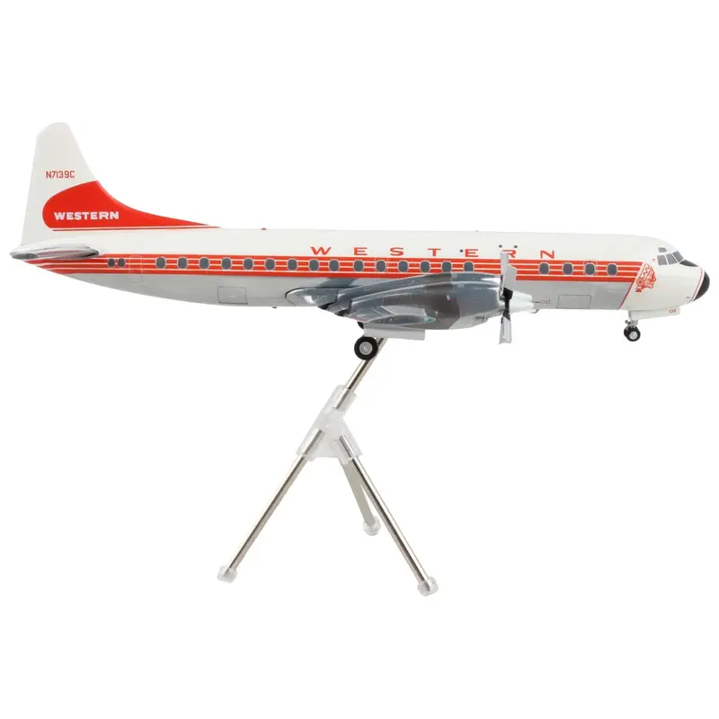 Lockheed L-188 Electra Commercial Aircraft "Western Airlines" White with Red Stripes "Gemini 200" Series 1/200 Diecast Model Airplane by GeminiJets