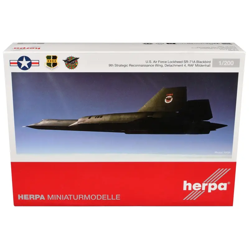Lockheed SR-71A Blackbird Stealth Aircraft "9th Strategic Reconnaissance Wing Detachment 4 RAF Mildenhall" United States Air Force 1/200 Diecast Model Airplane by Herpa