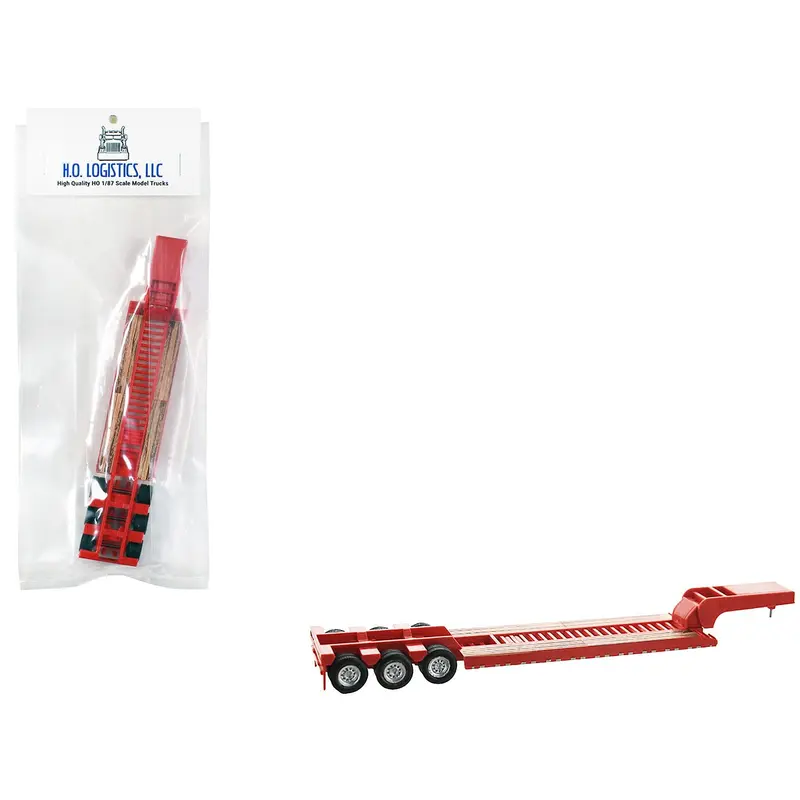 Low Boy Flatbed Trailer Red 1/87 (HO) Plastic Model Car by HO Logistics