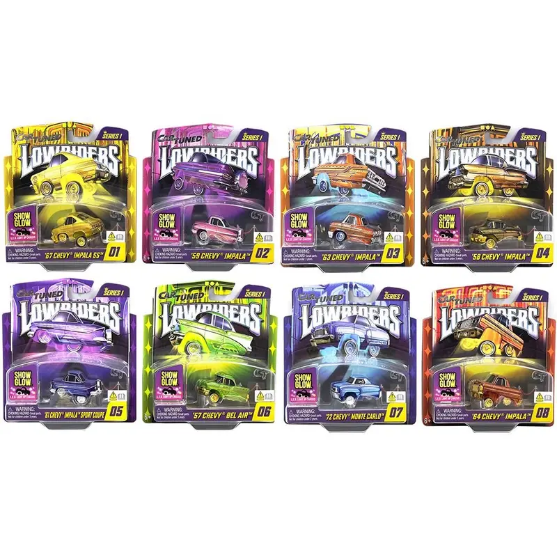 "Lowriders Show Glow" Series 1 Set of 8 Pieces Diecast Model Cars by CarTuned