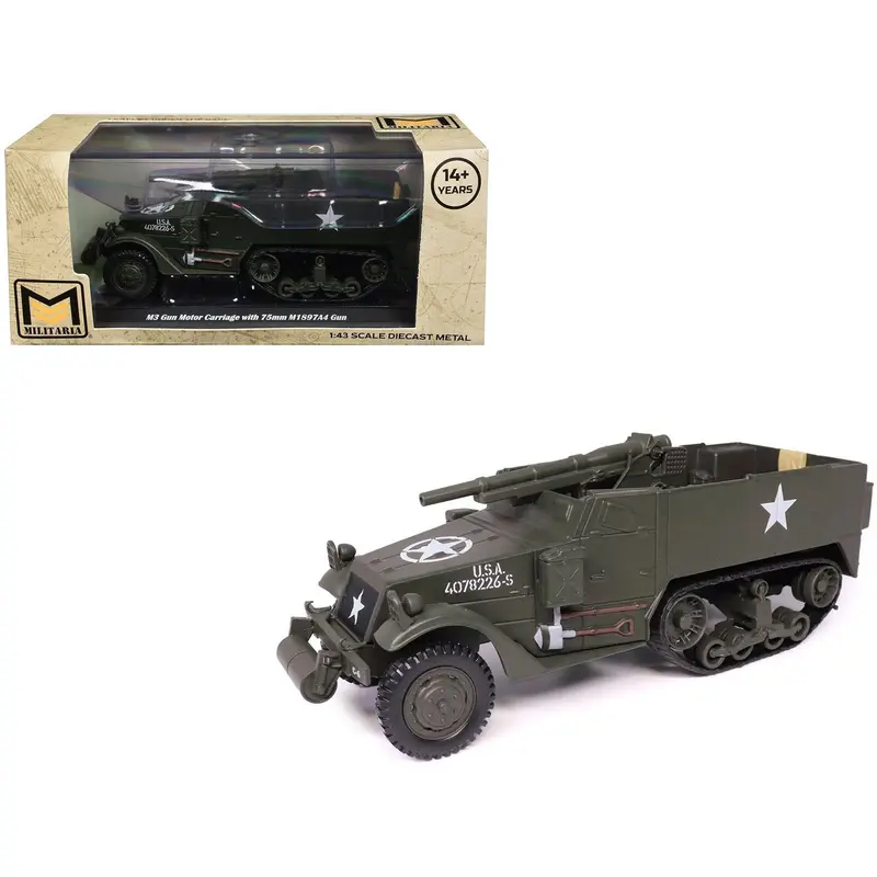 M3 Gun Motor Carriage with 75mm M1897A4 Gun Olive Drab "United States Army" 1/43 Diecast Model by Militaria Die Cast