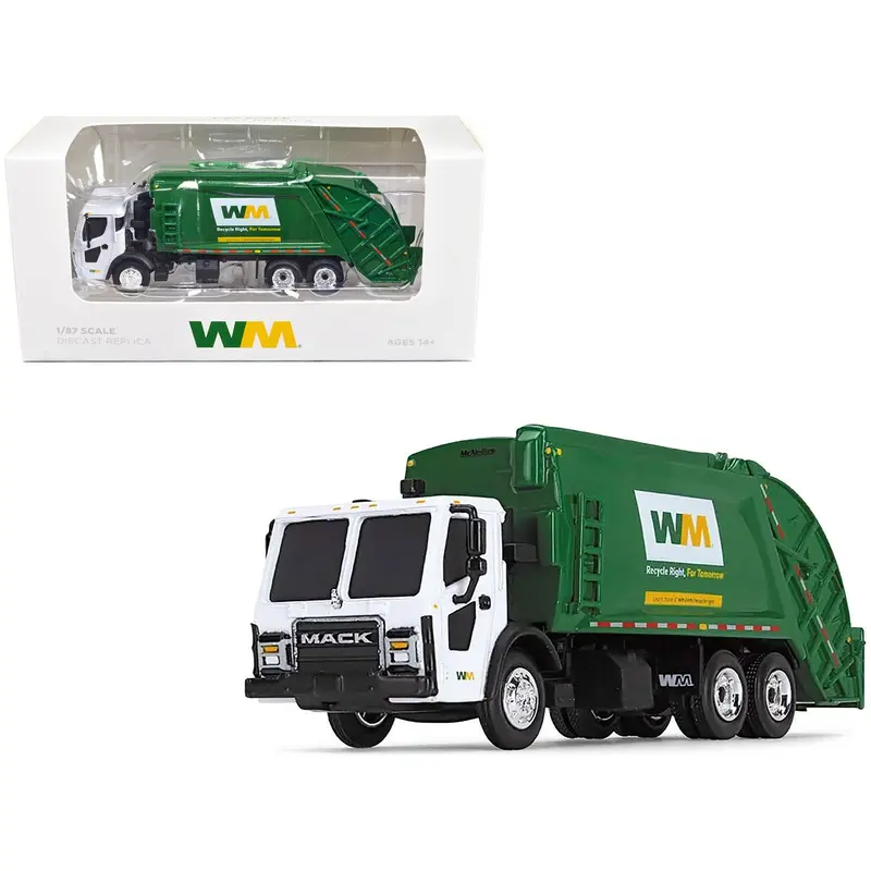 Mack LR Refuse Rear Load Garbage Truck "Waste Management" White and Green 1/87 (HO) Diecast Model by First Gear