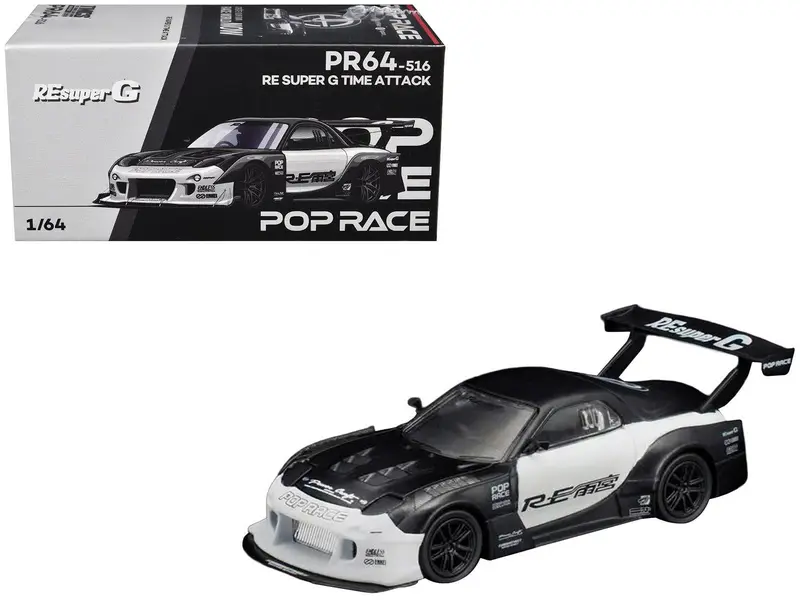 Mazda RX-7 "RE Super G Time Attack" RHD (Right Hand Drive) Black and White "The Model Car Show Malaysia 2026" 1/64 Diecast Model Car by Pop Race