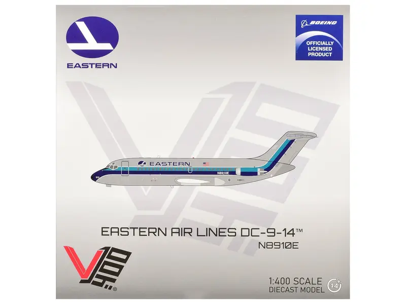 McDonnell Douglas DC-9-14 Commercial Aircraft "Eastern Air Lines" (N8910E) Silver with Blue Stripes 1/400 Diecast Model by V1