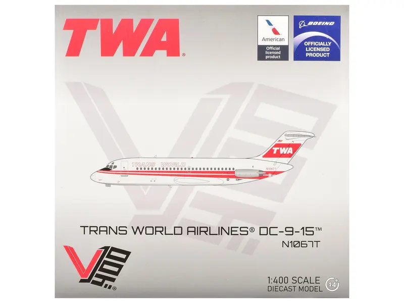 McDonnell Douglas DC-9-15 Commercial Aircraft "Trans World Airlines" (N1067T) White with Red Stripes 1/400 Diecast Model by V1