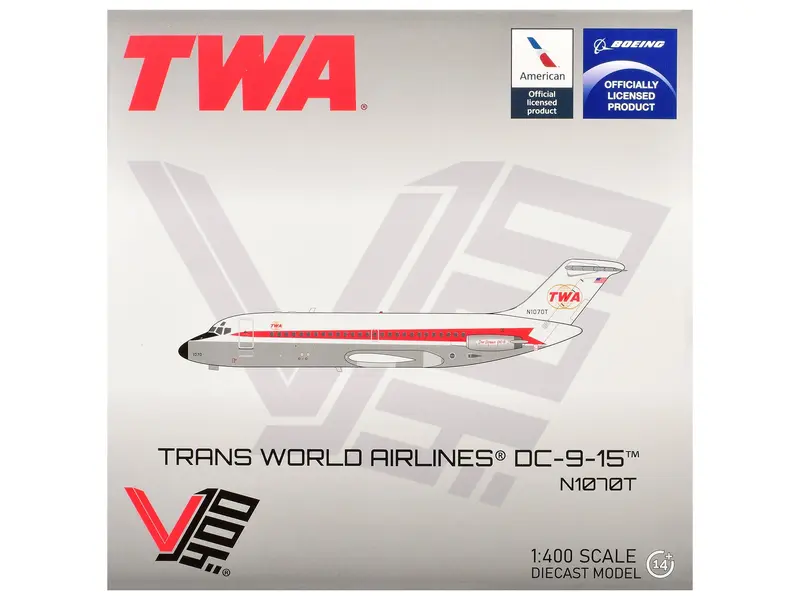McDonnell Douglas DC-9-15 Commercial Aircraft "Trans World Airlines" (N1070T) White with Red Stripes 1/400 Diecast Model by V1