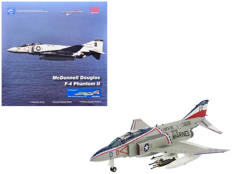 McDonnell Douglas F-4J Phantom II Fighter-Bomber Aircraft "153828 MCAS Iwakuni Japan" (1976) United States Marine Corps "Air Power Series" 1/72 Diecast Model by Hobby Master