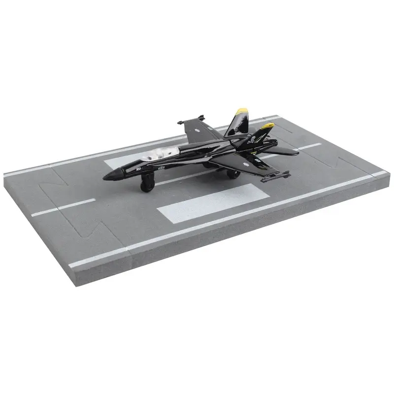 McDonnell Douglas F/A-18 Hornet Fighter Aircraft Black "United States Navy" with Runway Section Diecast Model Airplane by Runway24