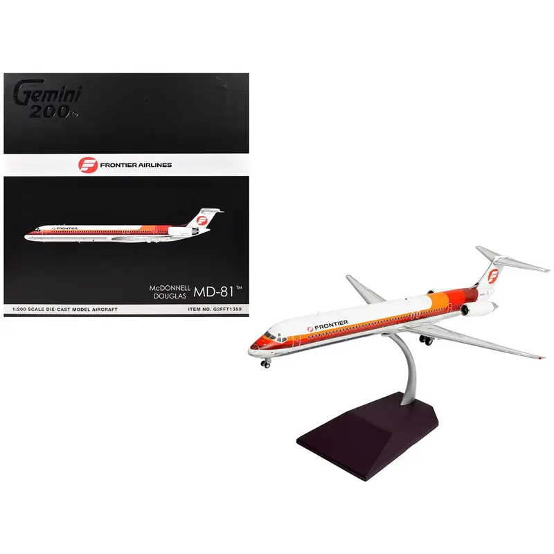 McDonnell Douglas MD-81 Commercial Aircraft "Frontier Airlines" (N859HA) White with Red and Orange Stripes "Gemini 200" Series 1/200 Diecast Model Airplane by GeminiJets