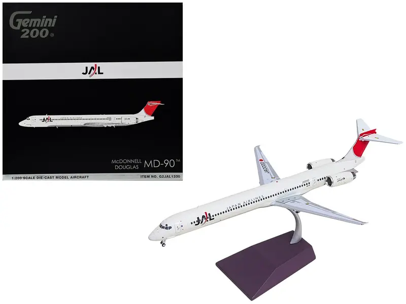 McDonnell Douglas MD-90 Commercial Aircraft "Japan Airlines" (JA002D) White with Red Tail "Gemini 200" Series 1/200 Diecast Model by GeminiJets