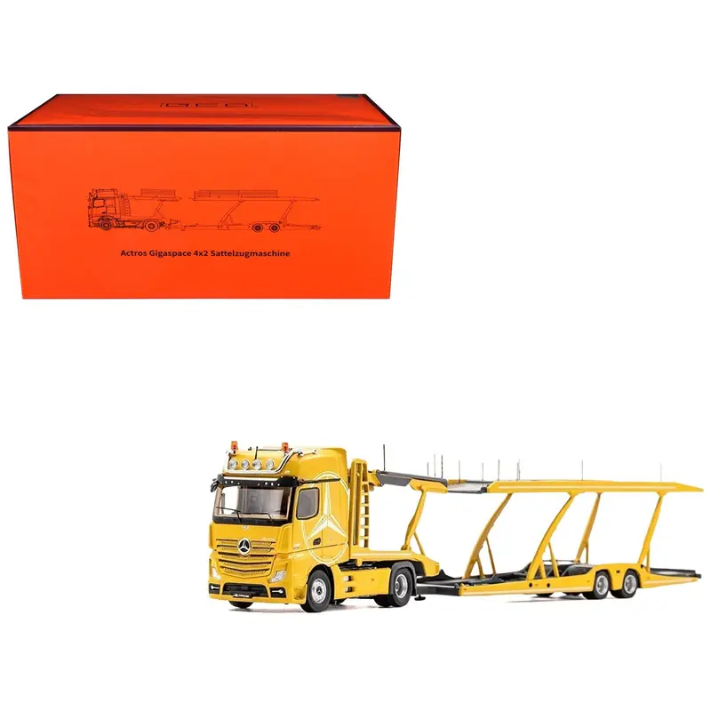 Mercedes-Benz Actros Auto Transporter Yellow 1/64 Diecast Model by GCD