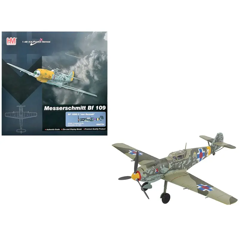 Messerschmitt Bf 109E-3 Fighter Aircraft "White 2 Jan Reznak 13.(slow)/JG 52 Kraznodar USSR" (1943) German Luftwaffe "Air Power Series" 1/48 Diecast Model by Hobby Master
