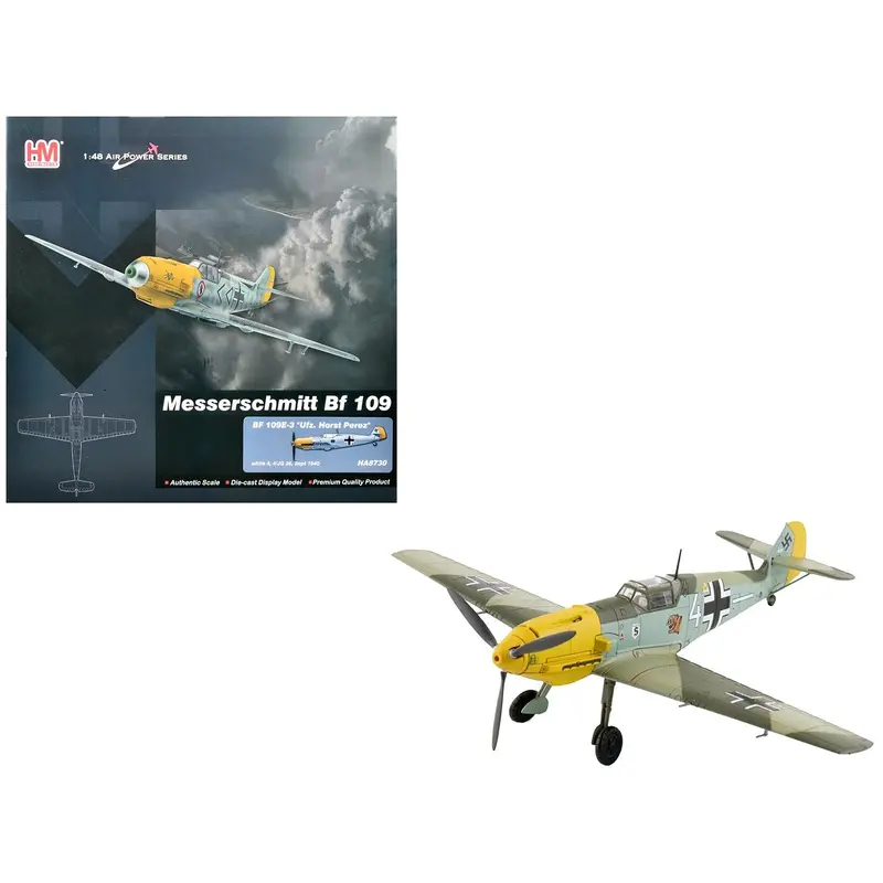 Messerschmitt Bf 109E-3 Fighter Aircraft "White 4 Unteroffizier Horst Perez 4/JG 26" (1940) German Luftwaffe "Air Power Series" 1/48 Diecast Model by Hobby Master
