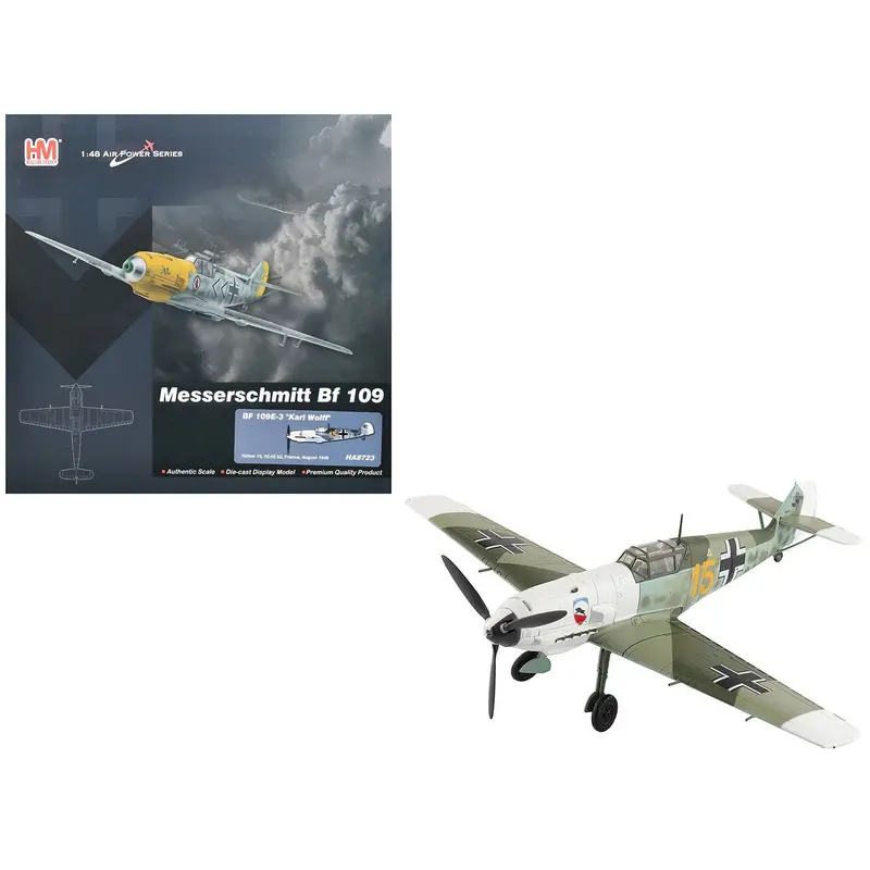 Messerschmitt Bf 109E-3 Fighter Aircraft "Yellow 15 Karl Wolff III/JG 52 France" (1940) German Luftwaffe "Air Power Series" 1/48 Diecast Model by Hobby Master
