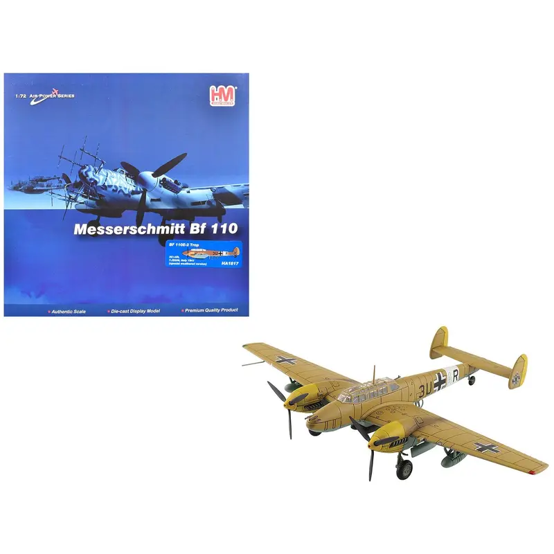 Messerschmitt BF 110E-2 Trop Fighter Aircraft "3U+AR 7./ZG26 Italy" (1941) German Luftwaffe "Air Power Series" 1/72 Diecast Model by Hobby Master