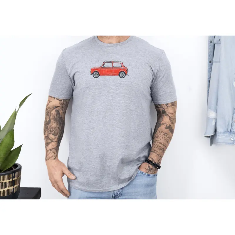 Mini Cooper 1.3 with Union Jack Roof Sketch Art T-Shirt