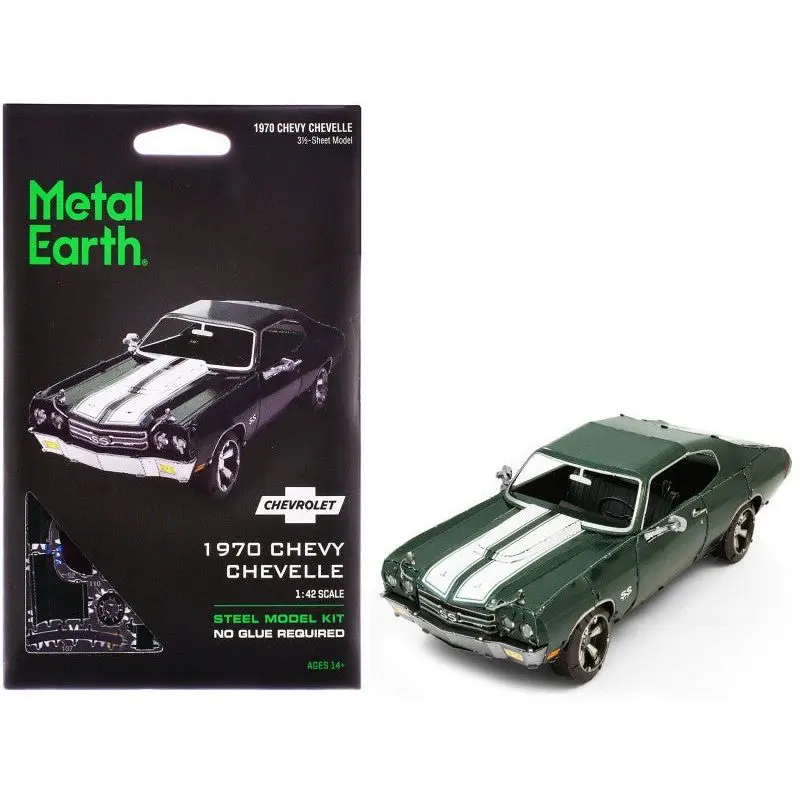 Model Kit 1970 Chevrolet Chevelle SS Green with White Stripes (Challenging Difficulty) Steel Model by Metal Earth